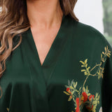 Women Luxury Long 100% Mulberry Vintage Floral Print Silk Kimono Robe