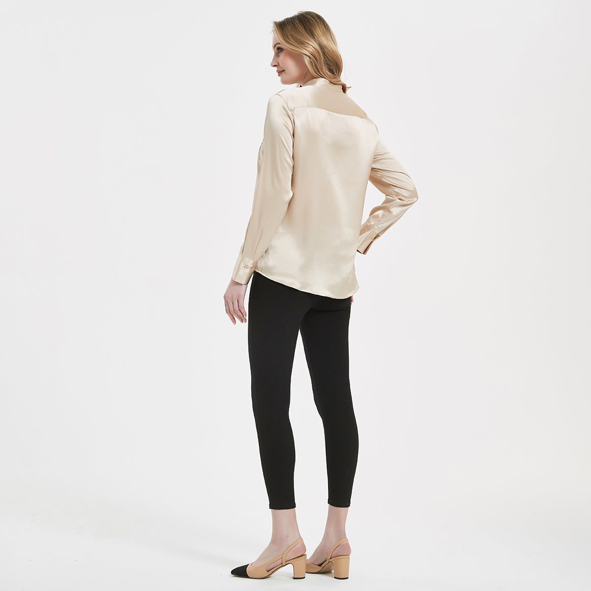 Women Band Collar Silk Blouse For Women 100% Pure Silk Blouse with Pocket