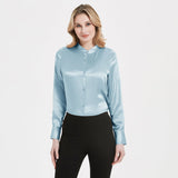 Women Band Collar Silk Blouse For Women 100% Pure Silk Blouse with Pocket