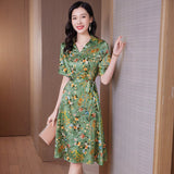 Women floral pure silk dress Summer Silk Floral Dress