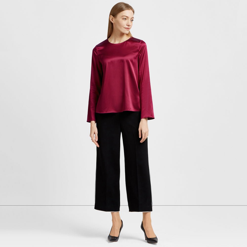 Women Pullover Long Sleeve Pure Mulberry Silk Blouse