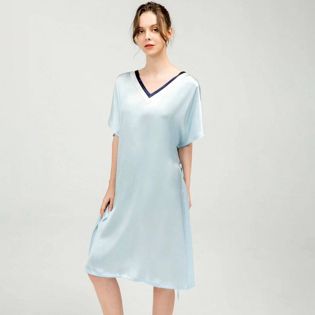 Women Pure Silk Nightdress V Neck 100% Silk Sleepwear