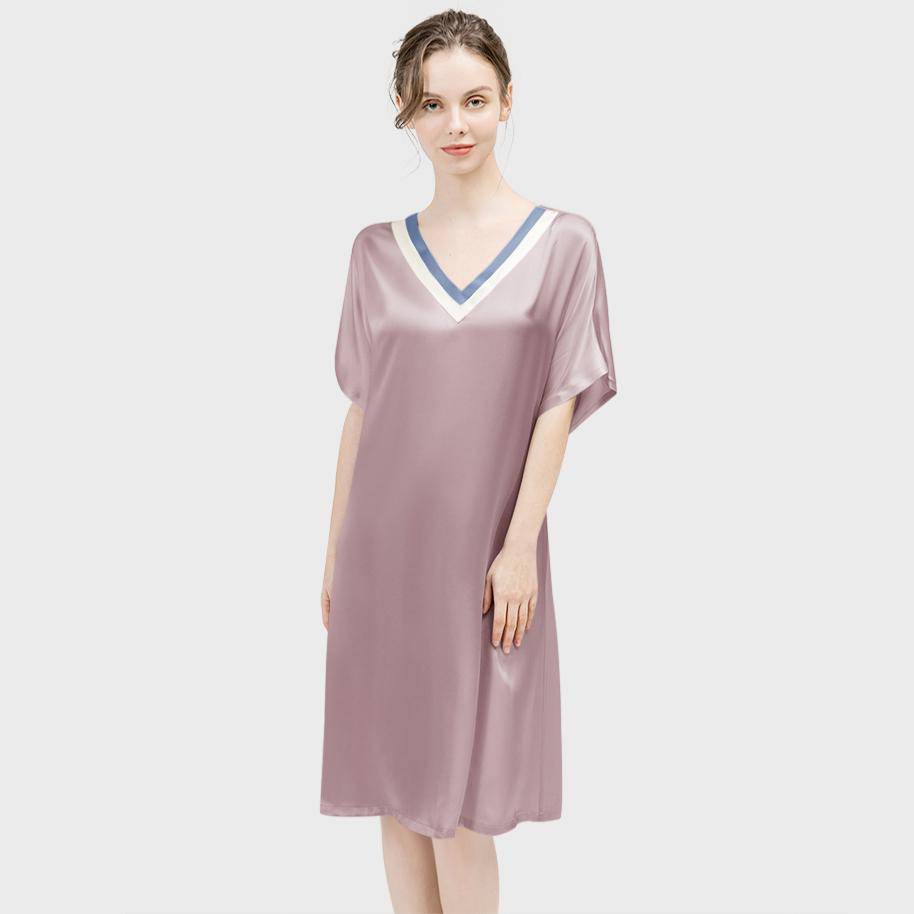 Women Pure Silk Nightdress V Neck 100% Silk Sleepwear