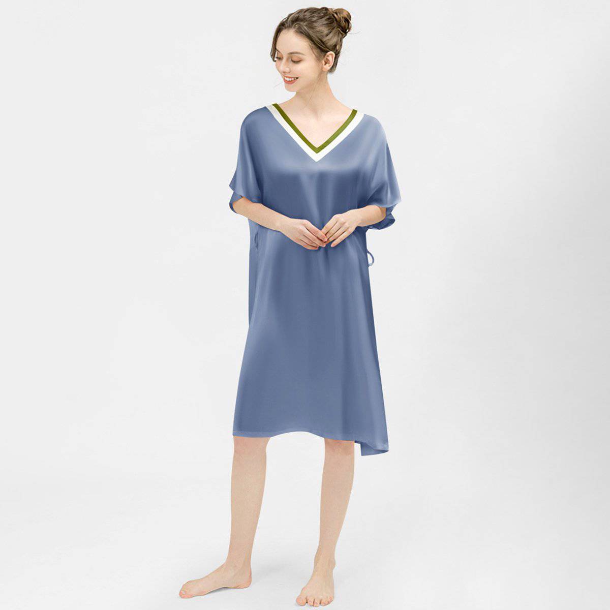 Women Pure Silk Nightdress V Neck 100% Silk Sleepwear