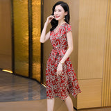 Women Summer Silk Floral Dress Printed Party Silk Midi Dress