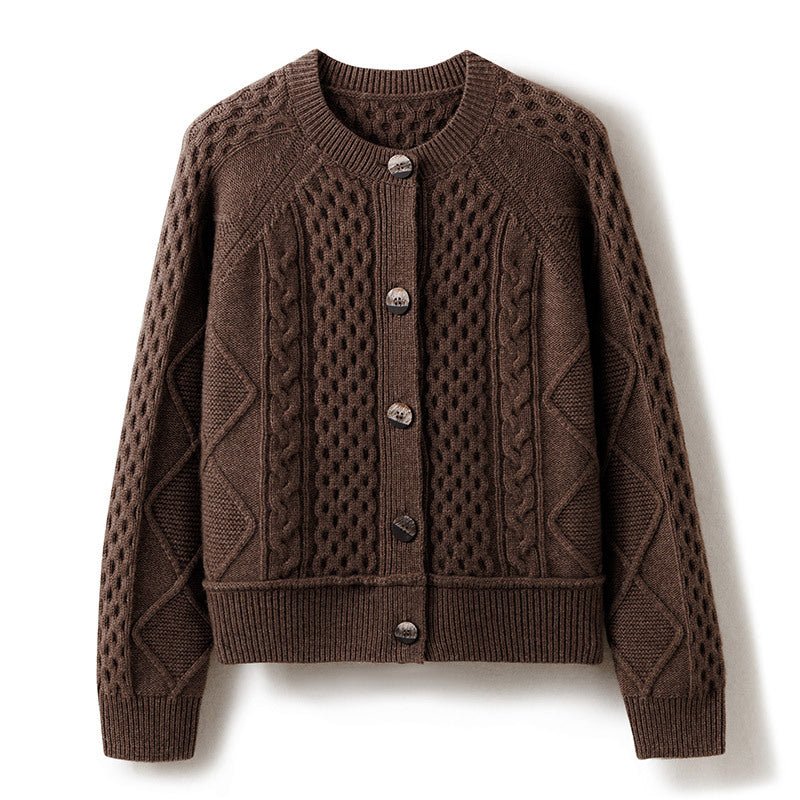 Womens Chunky Cable Knit Cashmere Cardigan With Oversized Buttons