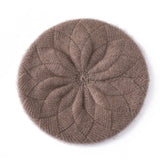 Womens 100% Cashmere Beret Cashmere Painter Hat Layered Petal Textured Knit