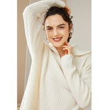 Womens Cashmere Half Zip Sweater Waffle Knit Polo Cashmere Sweater Ivory XS