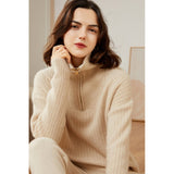 Womens Cashmere Half Zip Sweater Waffle Knit Polo Cashmere Sweater Beige XS