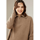 Womens Cashmere Half Zip Sweater Waffle Knit Polo Cashmere Sweater Taupe XS