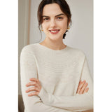 Womens Cashmere Pointelle Yoke Sweater Hollow - out Crewneck Sweater