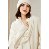 Womens V - Neck Cashmere Sweater Ribbed Knit Long Sleeve Cashmere Tops Ivory XS