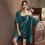Womens Cowl Neck Silk Slip Dress Silk Robe Silk Two Piece Set Green Silk Dress Green XS