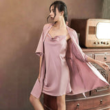 Womens Cowl Neck Silk Slip Dress Silk Robe Silk Two Piece Set Green Silk Dress Pink XS