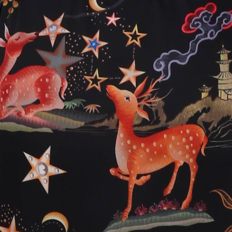 Women's Deer Prints Silk Kimono Robes Stars Silk Bathrobe