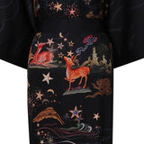 Women's Deer Prints Silk Kimono Robes Stars Silk Bathrobe