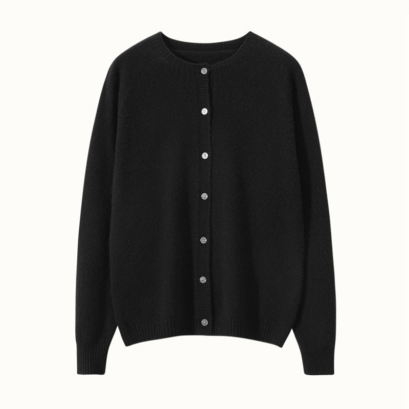 Womens Button Down Cashmere Cardigan Round Neck Long Sleeve Cashmere Sweater Black XS