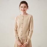 Womens Button Down Cashmere Cardigan Round Neck Long Sleeve Cashmere Sweater Beige XS
