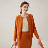 Womens Button Down Cashmere Cardigan Round Neck Long Sleeve Cashmere Sweater Orange XS