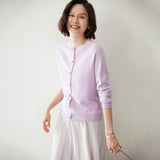 Womens Button Down Cashmere Cardigan Round Neck Long Sleeve Cashmere Sweater Purple XS