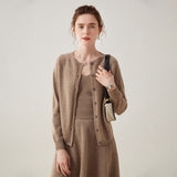 Womens Button Down Cashmere Cardigan Round Neck Long Sleeve Cashmere Sweater Beige XS
