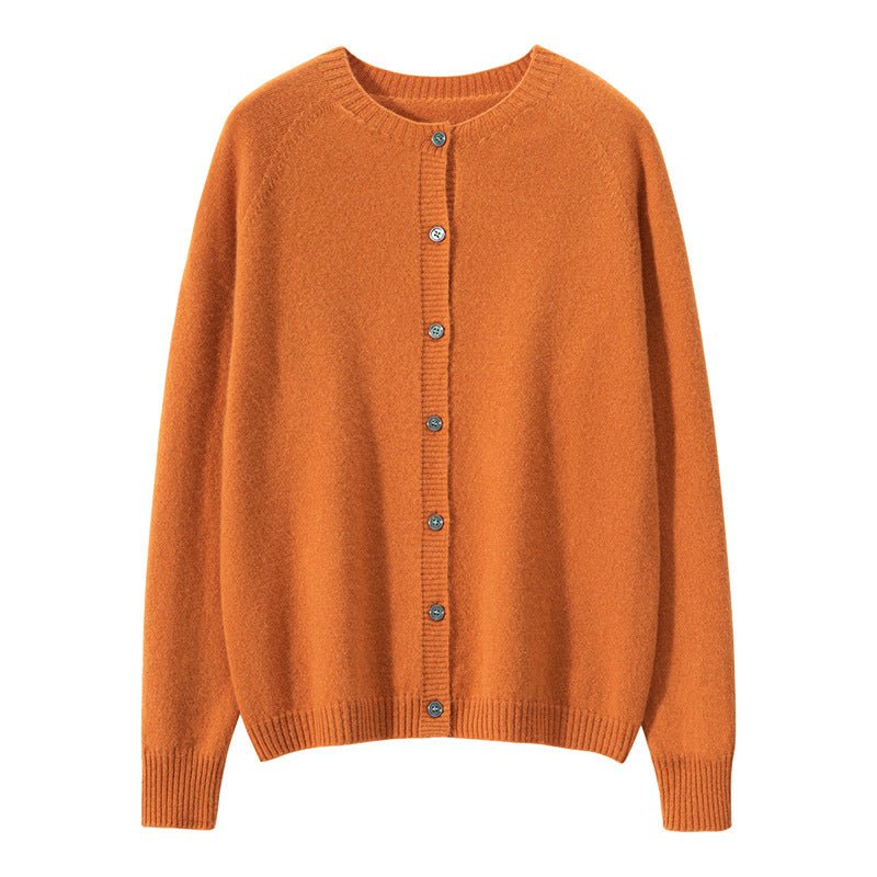 Womens Button Down Cashmere Cardigan Round Neck Long Sleeve Cashmere Sweater Orange XS