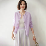Womens Button Down Cashmere Cardigan Round Neck Long Sleeve Cashmere Sweater Purple XS
