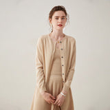 Womens Button Down Cashmere Cardigan Round Neck Long Sleeve Cashmere Sweater Beige XS