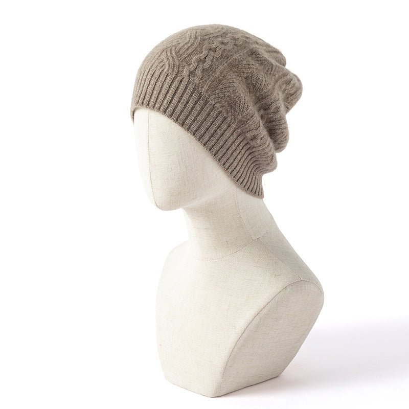 Womens Cable Knit Cashmere Beanie Warm Ribbed Hem Cashmere Knit Hat