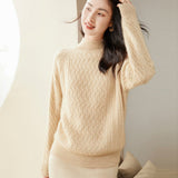 Womens Cable - Knit Cashmere Sweater Half Turtleneck Sweaters Jumpers