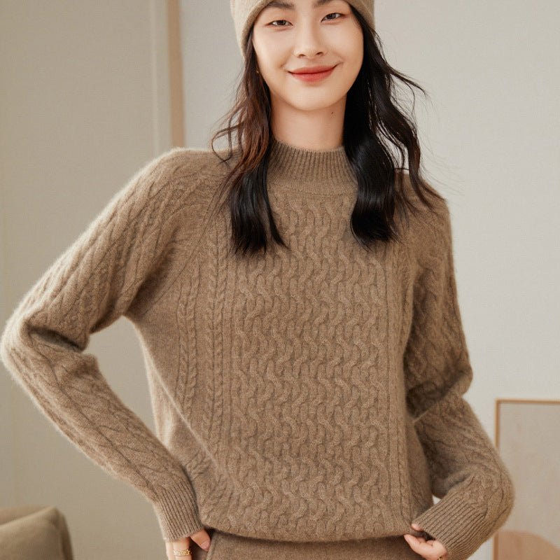 Womens Cable - Knit Cashmere Sweater Half Turtleneck Sweaters Jumpers