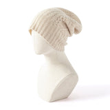 Womens Cable Knit Pure Cashmere Beanie Hat with Ribbed Trim