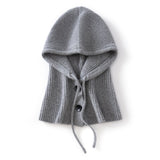 Womens Cashmere Balaclava 100% Cashmere Hooded Scarf with Adjustable Drawstring