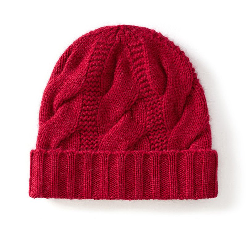 Womens Cashmere Beanie Cable Knit Cashmere Hat Ribbing Hem