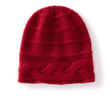 Womens Cashmere Beanie Cap with Cable Accents Cold Weather Cashmere Hat
