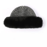 Womens Cashmere Knit Hat with Real Fur Trim Cashmere Bucket Hat