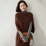 Womens Cashmere Knit Shawl Wrap Asymmetric Cashmere Shoulder Cape Coffee One Size Fits Most