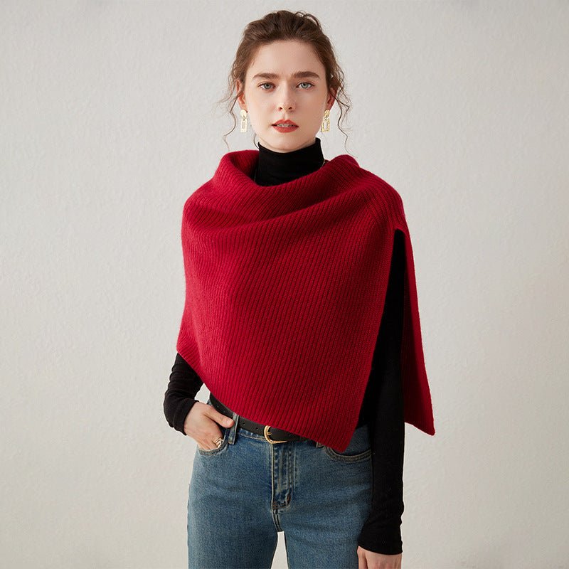 Womens Cashmere Knit Shawl Wrap Asymmetric Cashmere Shoulder Cape Red One Size Fits Most