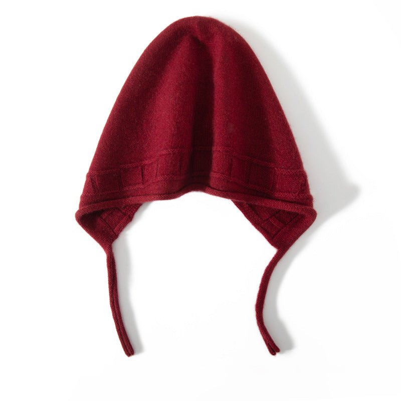Womens Cashmere Knitted Hat Cashmere Beanie Cashmere Earflap Cap with Tie