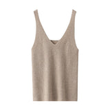 Women's Cashmere Tank Top V Necked Collar Sleeveless Casual Cashmere Tops