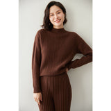 Womens Half Turtleneck Cashmere Sweater Knitted Cashmere Pullover Coffee XS