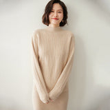 Womens Half Turtleneck Cashmere Sweater Knitted Cashmere Pullover Beige XS