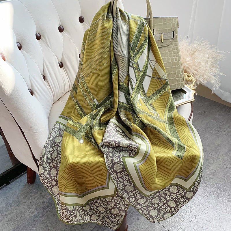 Womens Colorful Long Silk Scarf Landscape Print Square Silk Scarves