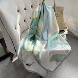 Womens Colorful Long Silk Scarf Landscape Print Square Silk Scarves