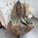 Womens Colorful Long Silk Scarf Landscape Print Square Silk Scarves
