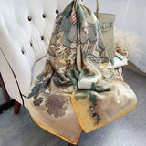 Womens Colorful Long Silk Scarf Landscape Print Square Silk Scarves