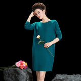 Womens Cashmere Knit Midi Dress Long Sleeve Boat Neck Cashmere Dress Green S