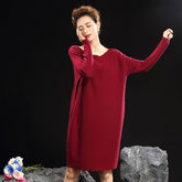 Womens Cashmere Knit Midi Dress Long Sleeve Boat Neck Cashmere Dress