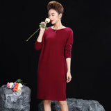 Womens Cashmere Knit Midi Dress Long Sleeve Boat Neck Cashmere Dress Red S