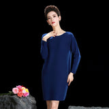 Womens Cashmere Knit Midi Dress Long Sleeve Boat Neck Cashmere Dress Navy Blue S